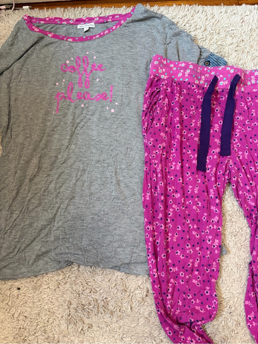 Grey 'coffee please!' Top & Pink Floral Lounge Pants Pajama Set